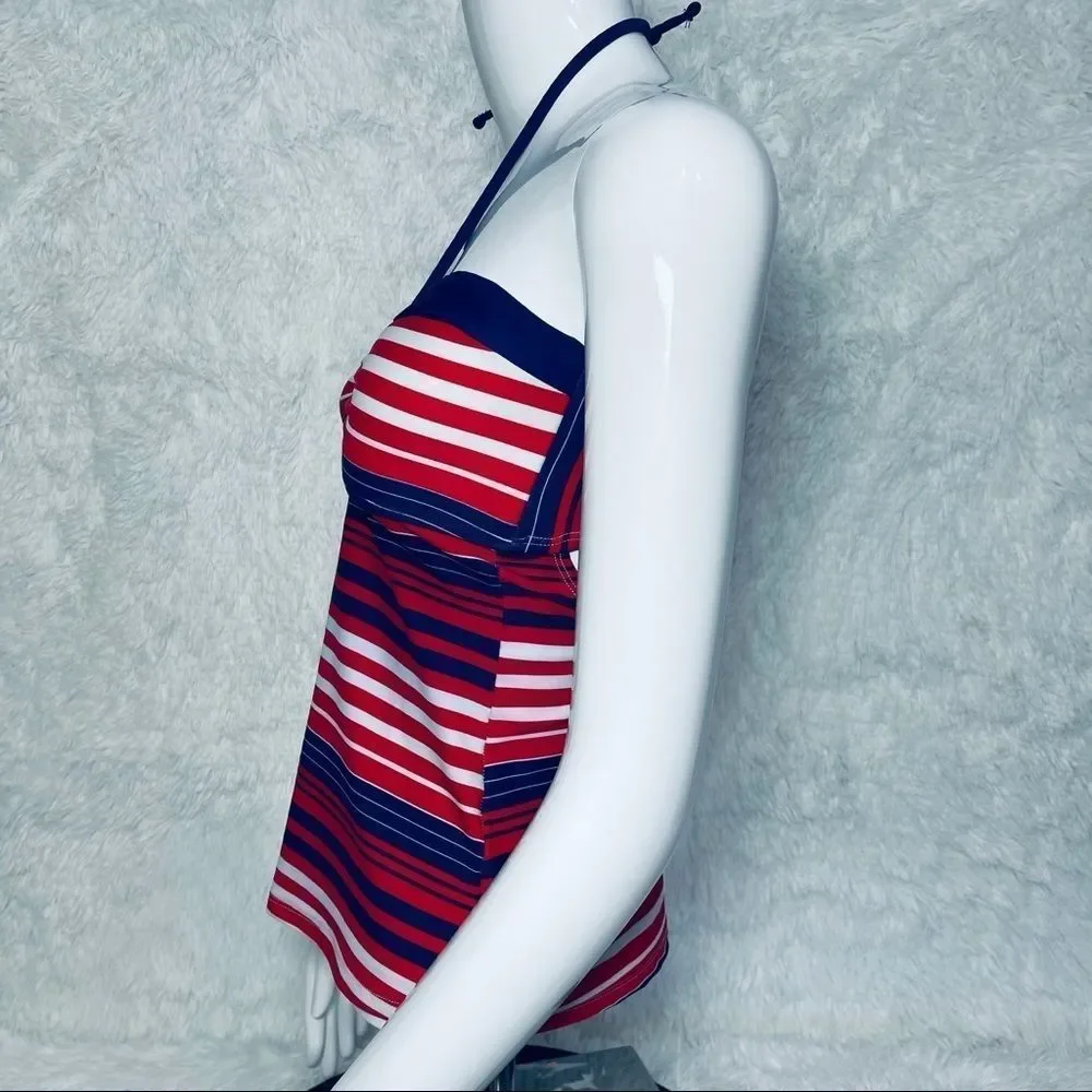 EUC‎ Arizona Striped Tankini Halter Swim Top M Red